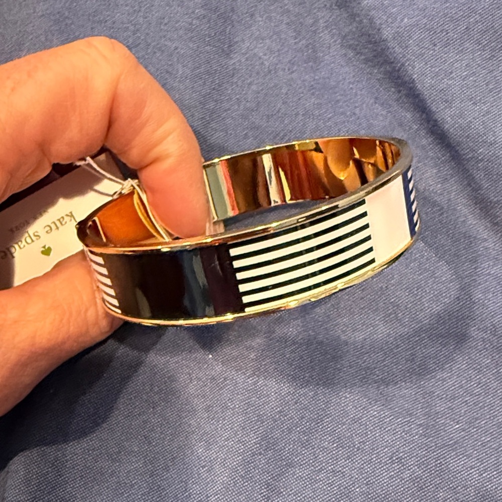 kate spade Striped Enamel Bangle with Blue Accent and Gold Trim - Picture 4 of 7